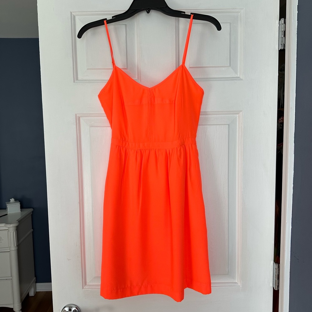 J Crew Vibrant Orange Spaghetti Strap Mini Dress